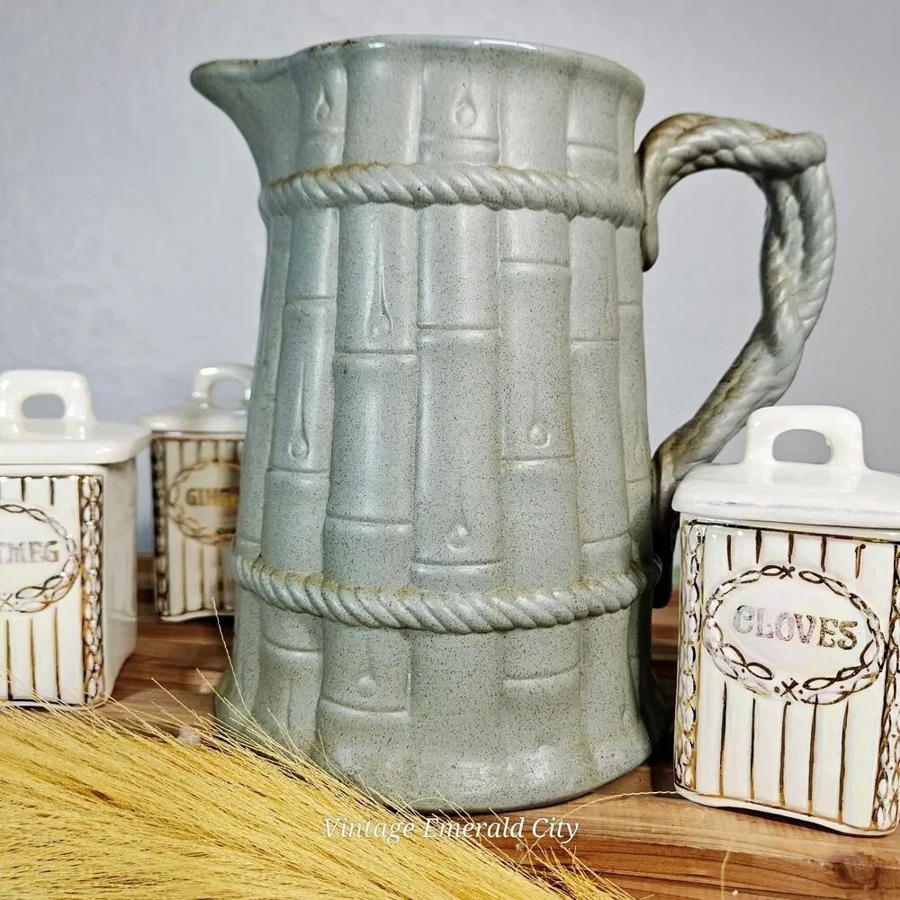Vtg Salt Glazed Drabware Relief Pitcher Jug Ridgway Pottery Staffordshire Bamboo